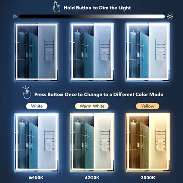 Pax Rectangular Frameless Anti-Fog Aluminum Front/Back-lit Tri-color LED Bathroom Vanity Mirror with Smart Touch Control - JONATHAN Y